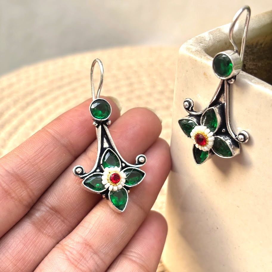 Unique Emerald Stone Hoops Designer Earrings Collated Pieces