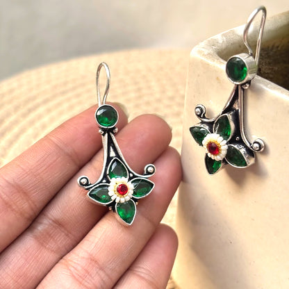Unique Emerald Stone Hoops Designer Earrings Collated Pieces